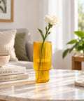 ecofynd Glass Vase for Flowers & Decor – Symmetrical Ribbed Pattern | Yellow