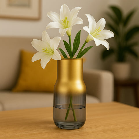 ecofynd Glass Vase for Flowers & Décor – Clear Oval Shape | White