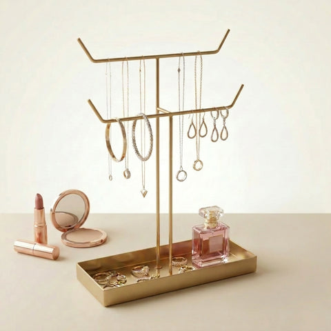 ecofynd Ecofynd 2-Tier Jewelry Hanger Stand with Storage Tray (Golden)