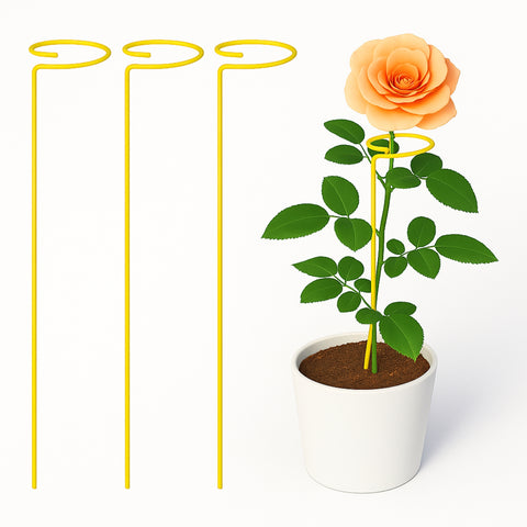 ecofynd Yellow Metal Plant Trellis – 18 Inch Rust-Resistant Stake