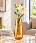 ecofynd Glass Vase for Flowers & Decor – Hourglass Shaped | Golden Tint