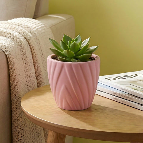 ecofynd Ecofynd Pink Twisted 4 Inch Ceramic Cachepot Planter for Indoor Plants