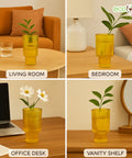 ecofynd Glass Vase for Flowers & Décor – Symmetrical Ribbed Pattern | Yellow
