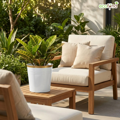 Ecofynd White Bucket Metal Planter