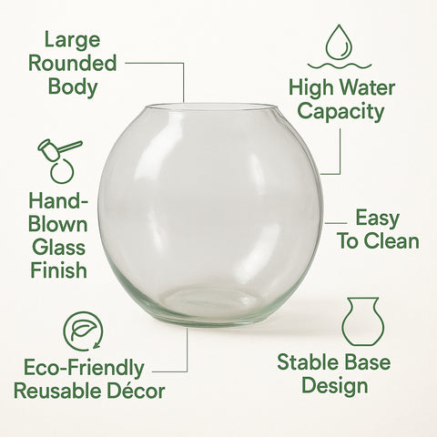 ecofynd Glass Vase for Flowers & Décor – Clear Globe Shape | Transparent