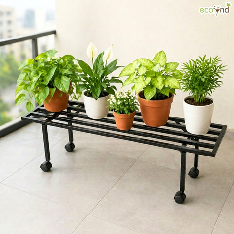 ecofynd Scot 35 Inch Plant Stand with Wheels for Balcony (Black)