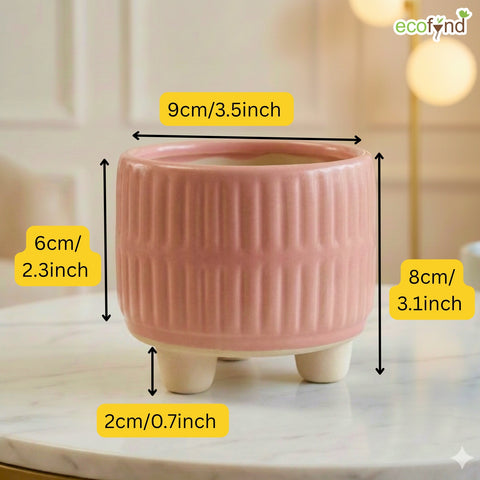 ecofynd Ecofynd Pink 3.5 Inch Ribbed Ceramic Cachepot Planter with Drainage Hole