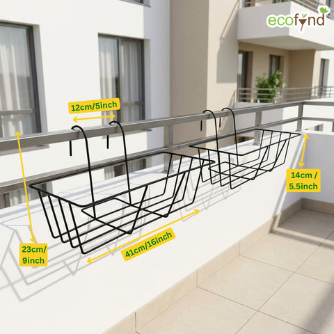 ecofynd 2 Pack 16 Inches Metal Hanging Flower Pot Stand For Railing Planter