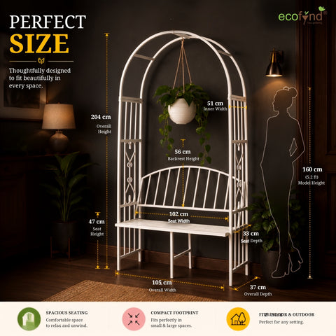 ecofynd Wide Garden Arch with Bench – Elegant Metal Arbor for Climbing Plants