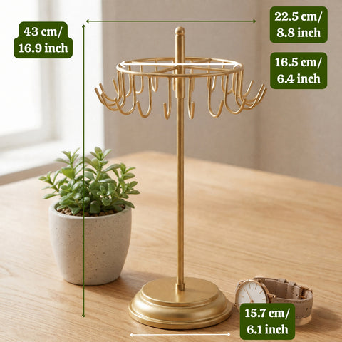 ecofynd Ecofynd Rotating Jewelry Organizer Stand with 20 Hooks (Golden)