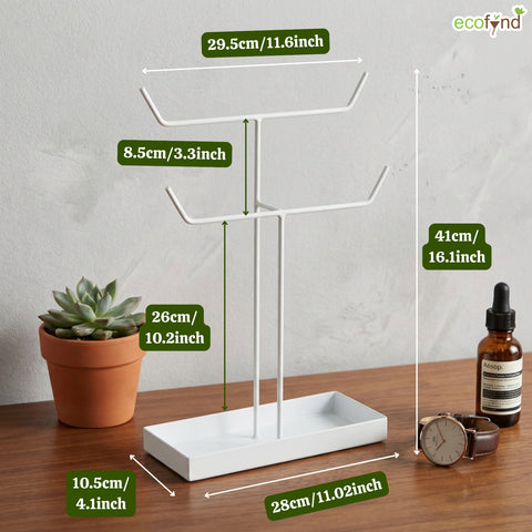 ecofynd Ecofynd 2-Tier Jewelry Hanger Stand with Storage Tray (White)