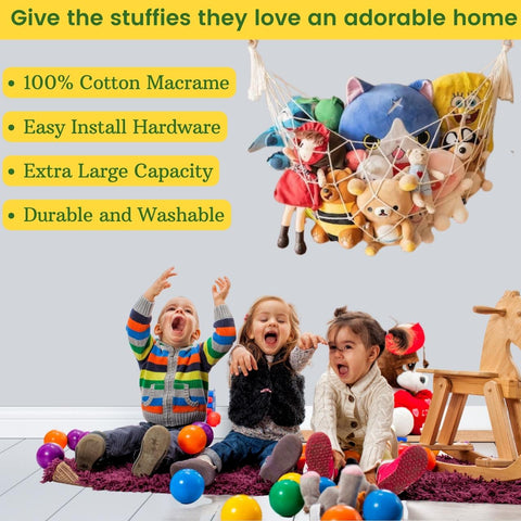 Macrame Toy Storage Hammock – Stylish Space-Saving Organizer