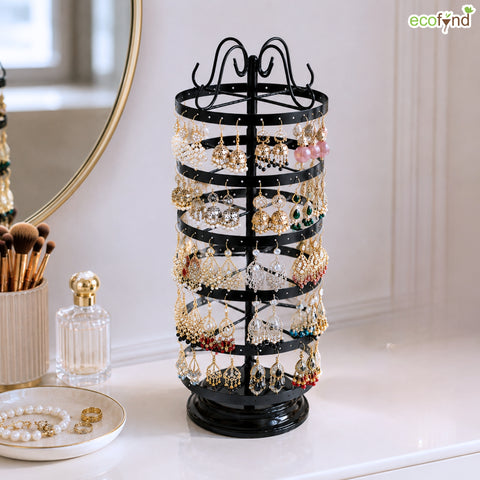 ecofynd Ecofynd 6-Tier Rotating Jewelry Organizer Stand with 144 Holes, Black Metal Earring Holder