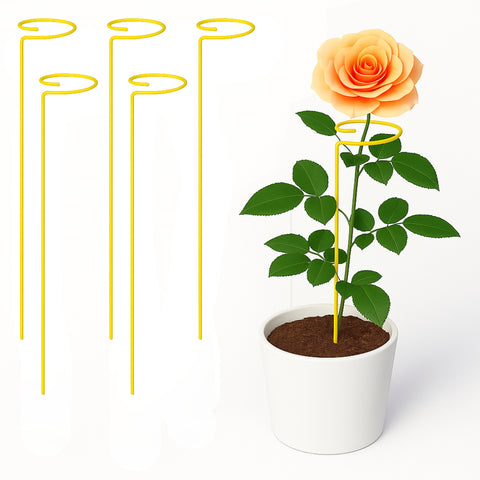 ecofynd Yellow Metal Plant Trellis – 18 Inch Rust-Resistant Stake