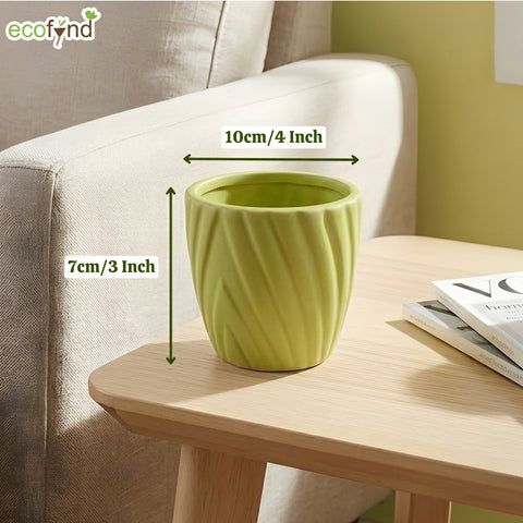 ecofynd Ecofynd Light Green Twisted 4 Inch Ceramic Cachepot Planter for Indoor Plants
