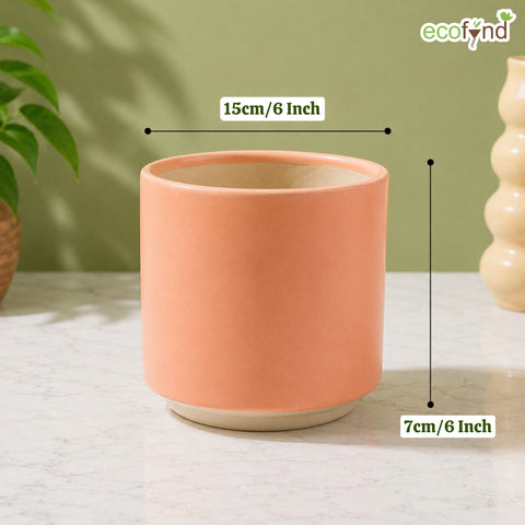 ecofynd Ecofynd 6 Inch Peach Ceramic Cachepot Planter with Drainage