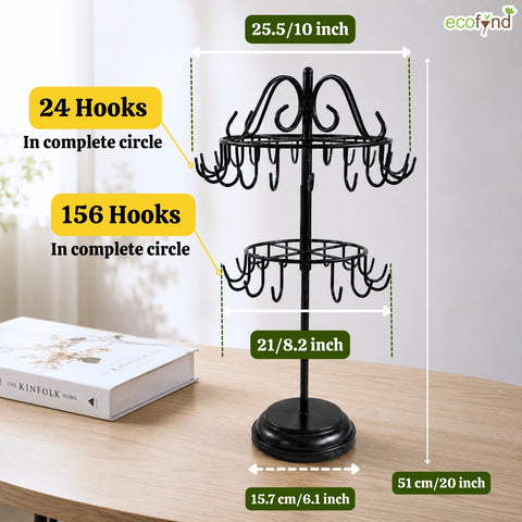 ecofynd Ecofynd Rotating 2 Tier Jewelry Organizer Stand with 40 Hooks (Black)