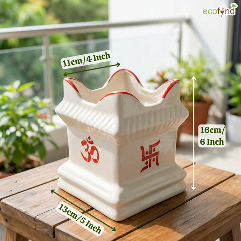 ecofynd Ceramic Tulsi Plant Pot – Elegant Spiritual & Indoor Planter