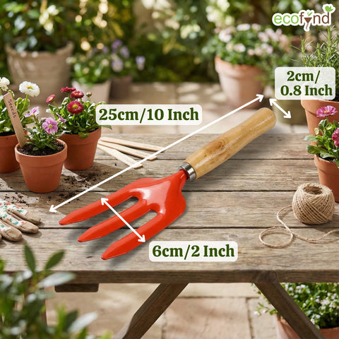 ecofynd Small Hand Fork with Wooden Handle – 25 × 6 cm Rust-Resistant Garden Tool