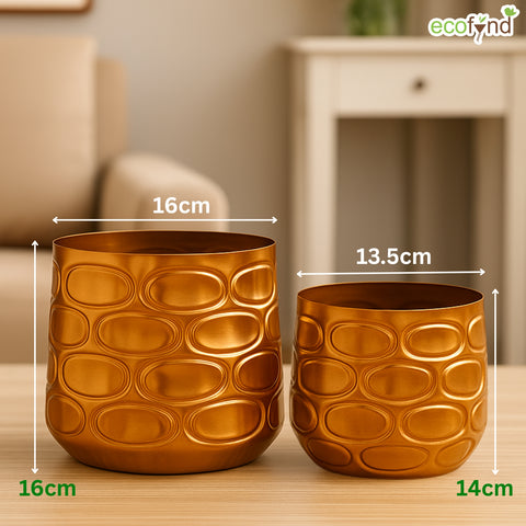 ecofynd Premium Golden Metal Planter – 7 and 5 Inch, Symmetrical Oval Design