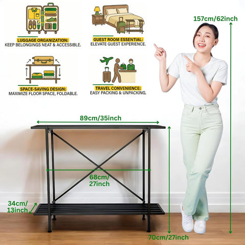 ecofynd 2-Tier Black Metal Luggage Rack