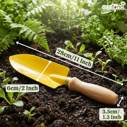 ecofynd Gardening Transplanter Hand Tool – Compact Metal Trowel with Wooden Handle