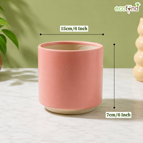 ecofynd Ecofynd 6 Inch Pink Ceramic Cachepot Planter with Drainage