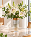 ecofynd Glass Vase for Flowers & Decor – Symmetrical Ribbed Pattern | Clear