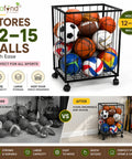ecofynd Black Sports Ball Storage Rack with 360° Rotating Wheels