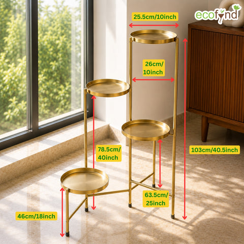 ecofynd Ecofynd Kian 4-Tier Foldable Metal Plant Stand for Balcony & Garden (Golden)