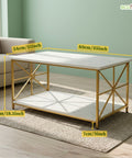 ecofynd Ecofynd 35 Inch White & Gold 2-Tier Center Table for Modern Living Rooms