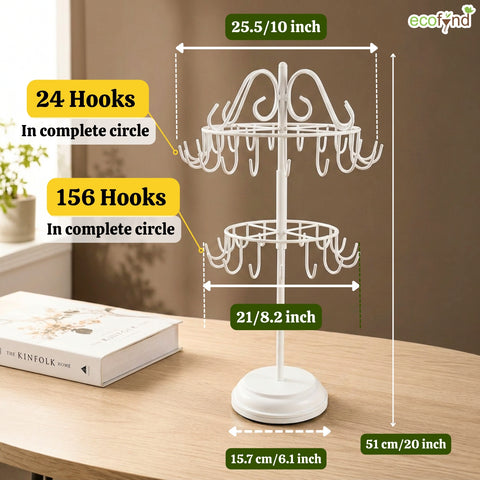 ecofynd 2-Tier White Metal Jewelry Organizer Stand with 40 Hooks
