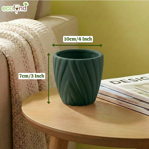 ecofynd Ecofynd Dark Green Twisted 4 Inch Ceramic Cachepot Planter for Indoor Plants