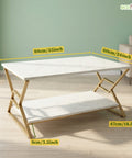ecofynd 35 Inch MarbleAura 2-Tier Gold Frame Center Table for Modern Living Rooms