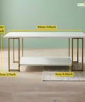 ecofynd Ecofynd 39 Inch White & Gold 2-Tier Center Table for Living Rooms