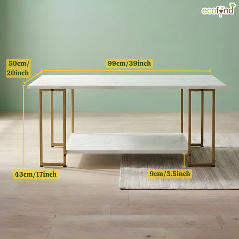 ecofynd Ecofynd 39 Inch White & Gold 2-Tier Center Table for Living Rooms