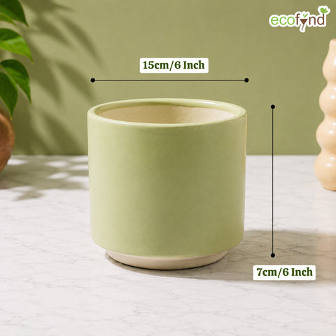 ecofynd Ecofynd 6 Inch Light Green Ceramic Cachepot Planter with Drainage