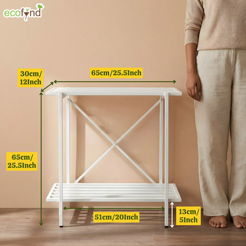 ecofynd Eric Jr Metal White Plant Stand – 2 Tier Utility Display for Home & Garden