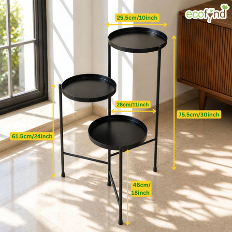 ecofynd Ecofynd Troy 3-Tier Foldable Metal Plant Stand for Balcony & Garden (Black)