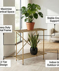 ecofynd Eric Jr Metal Golden Plant Stand – 2 Tier Utility Display for Home & Garden