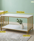 ecofynd Ecofynd 35 Inch White & Gold 2-Tier Center Table for Minmalist Living Rooms