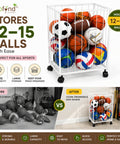 ecofynd White Sports Ball Storage Rack with 360° Rotating Wheels