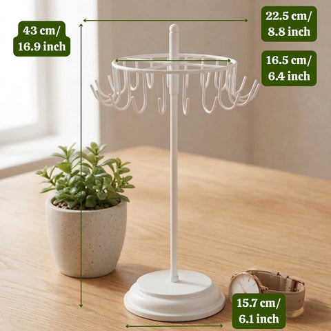 ecofynd Ecofynd Rotating Jewelry Organizer Stand with 20 Hooks (White)