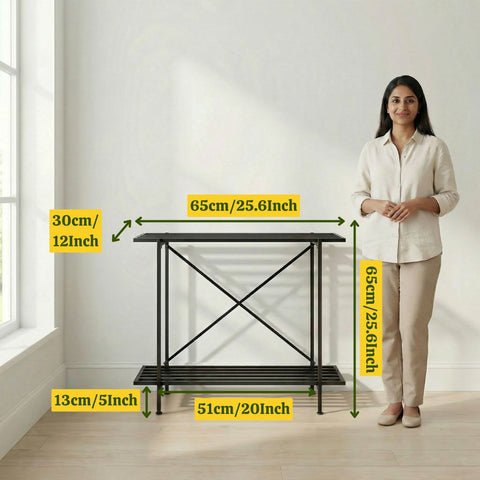 ecofynd Eric Jr Metal Black Plant Stand – 2 Tier Utility Display for Home & Garden