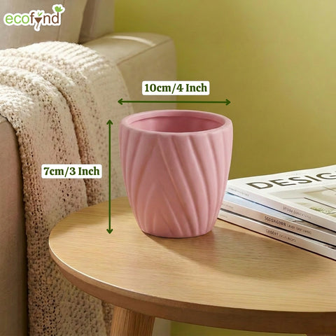 ecofynd Ecofynd Pink Twisted 4 Inch Ceramic Cachepot Planter for Indoor Plants