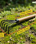 ecofynd Ecofynd Heavy Duty 5 Teeth Garden Rake with Wooden Handle Hand Cultivator