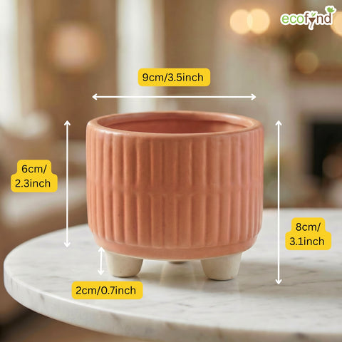 ecofynd Ecofynd Peach 3.5 Inch Ribbed Ceramic Cachepot Planter with Drainage Hole