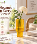 ecofynd Glass Vase for Flowers & Decor – Symmetrical Ribbed Pattern | Yellow