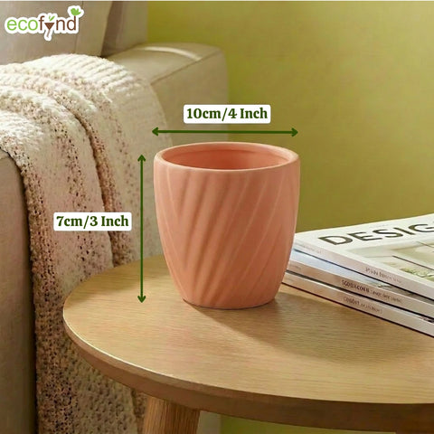 ecofynd Ecofynd Peach Twisted 4 Inch Ceramic Cachepot Planter for Indoor Plants