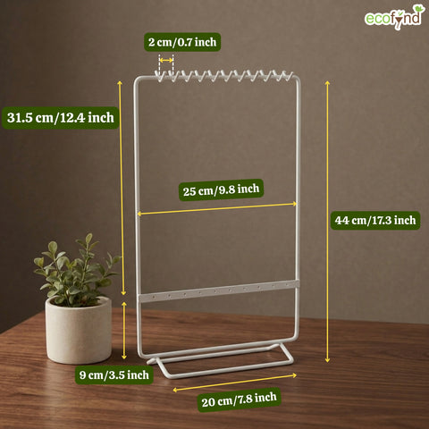 ecofynd Ecofynd 2-Tier White Metal Jewelry Organizer Stand with 11 Hooks & 10 Earring Holes